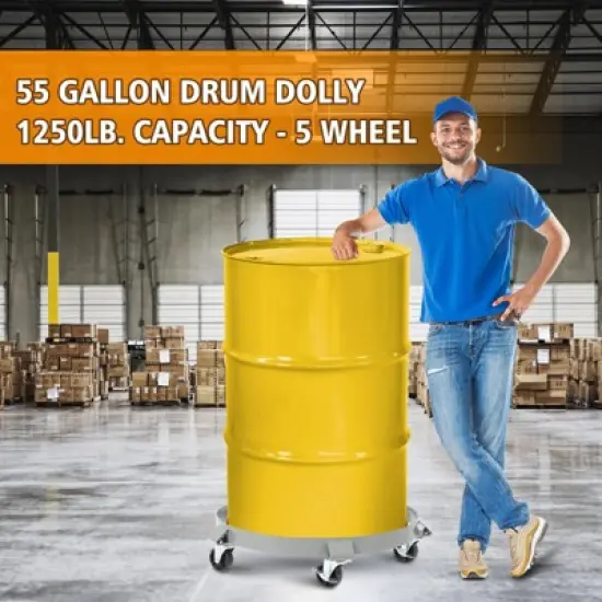 Drum Dolly Barrel Cart - Heavy Duty 5-Wheel Design w/ Dual Brakes & 500kg Capacity, Industrial Roller Trolley for Warehouse, 2 Pack image {1}