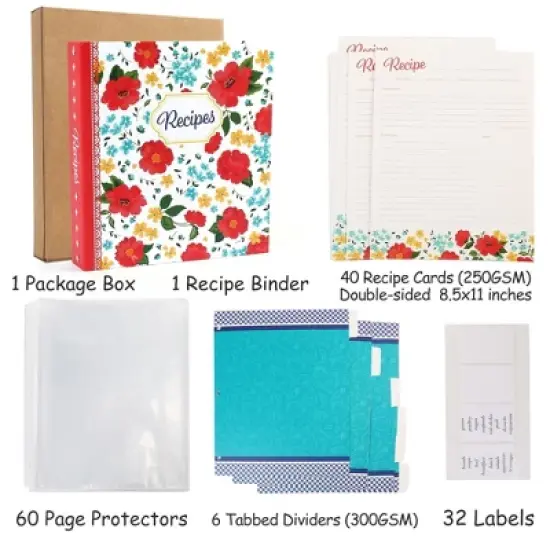 LotFancy Recipe Binder 8.5"x11", 40 Recipe Cards Blank Kitchen Cookbook Binder Organizer Kit image {6}