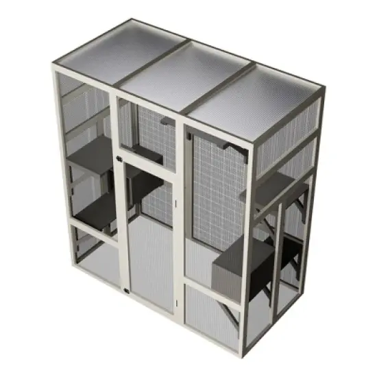 KTMBDW Cat House Outdoor Catio Kitty Enclosure with Enter Door,Wooden Cat Cage Condo Indoor Playpen with Platforms,Small House,70 Inch, Gray image {6}