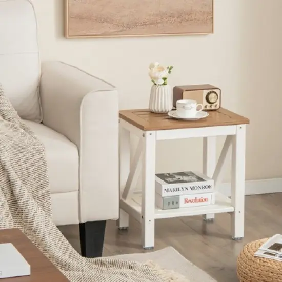 Costway 2-Tier Heavy Duty Waterproof HDPE Shower Bench Stool with Bottom Storage Shelf Off  White & Brown image {4}