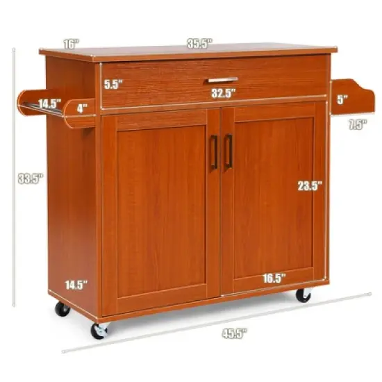 Costway Rolling Kitchen Island Cart Storage Cabinet w/ Towel & Spice Rack White\Black\Cherry\Gray image {9}