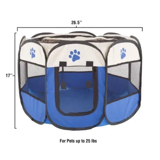Pop-Up Pet Playpen - 26-Inch Indoor and Outdoor Dog Kennel with Carrying Bag - Portable Pet Enclosure for Dogs and Small Animals by PETMAKER (Blue) image {1}
