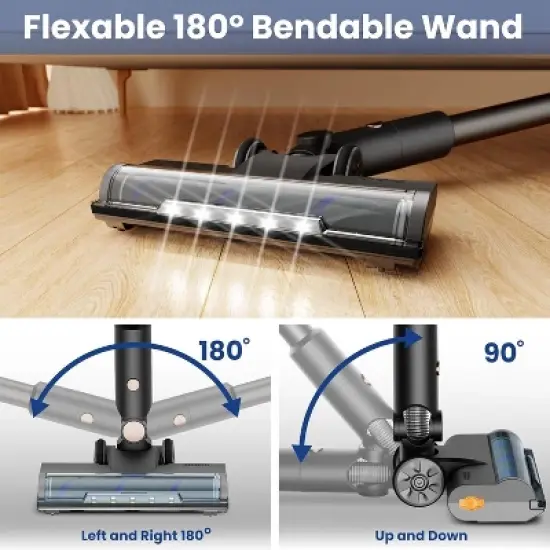 Cordless Vacuum Cleaner, Lightweight Stick Vacuum with Bendable Wand, 40Mins Runtime, 8-in-1 Rechargeable Powerful Suction Vacuum for Home image {3}