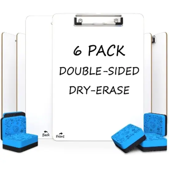 SCRIBBLEDO Dry Erase Clipboard Pack of 6 with Erasers &ndash; Reusable Whiteboard Clipboards for Students Teachers Classrooms & Office Use image {6}