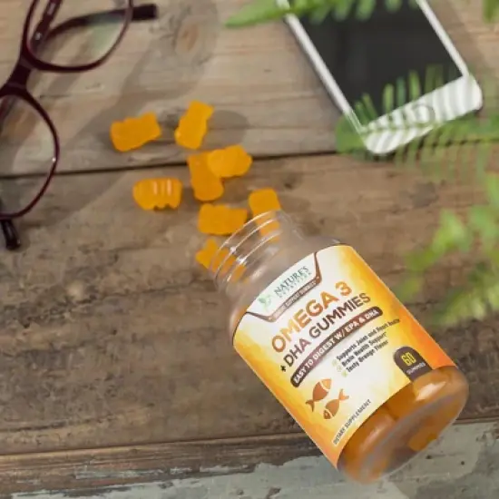 Omega 3 Fish Oil Gummies, Heart Healthy Omega 3 Gummy Supplement - DHA & EPA, Extra Strength Joint & Brain Support, 60 Gummies By Nature's Nutrition image {8}