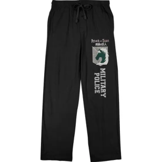 Attack On Titan Men's Military Police Text & Symbol Black Sleep Pajama Pants image {3}