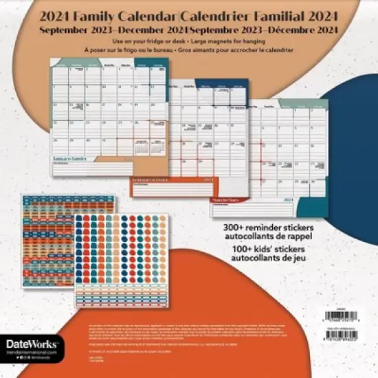 Trends International Inc. 2023-24 Wall Calendar 12"x12" Bilingual English/French Family Magnetic image {4}