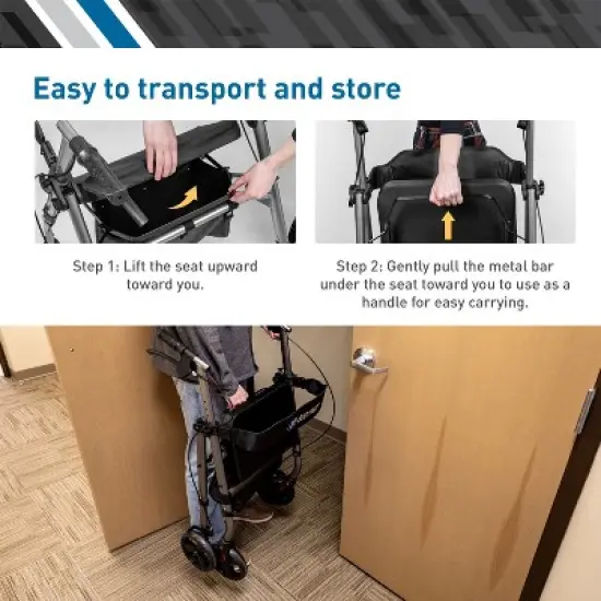 BodyMed Rollator with 8 in. Wheels - Adjustable Padded Seat, Dual Brake System, Compact Folding Design, Suitable for Most Terrains - Mobility Aid for image {5}