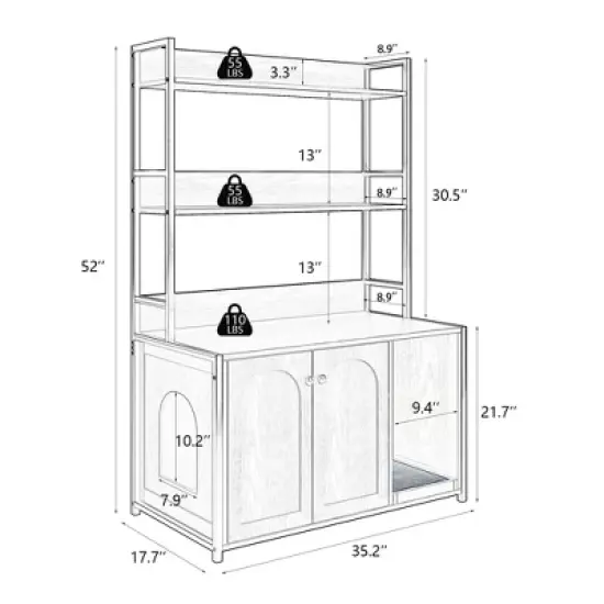 GDFStudio Philip Modern 52" Metal and Wood Cat Litter Box Enclosure with Shelf Storage image {5}