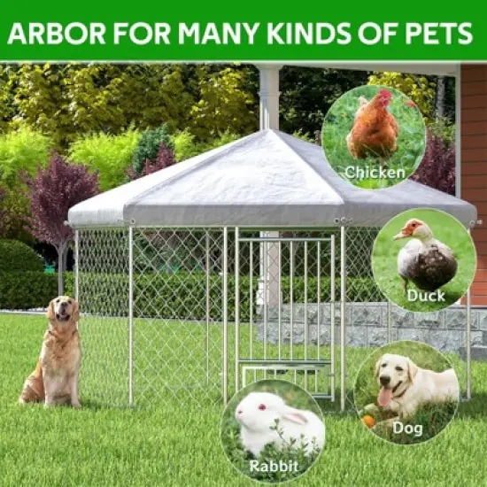 EROMMY 6' x 9' Large Outdoor Dog Kennel Hexagonal Design with Roof image {4}