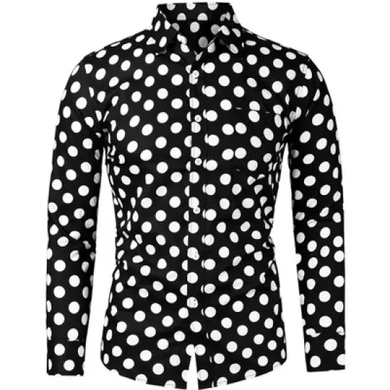 Lars Amadeus Men's Shirts Polka Dots Long Sleeve Slim Fit Printed Dress Button Down Shirt image {10}