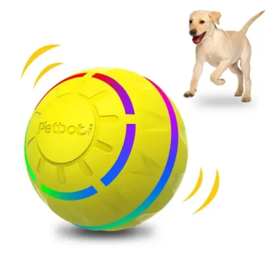 Petbobi Interactive Toy Dog Ball for Medium and Large Dogs, Active Rolling Ball for Dogs with LED Flash Light and USB Rechargeable, yellow image {8}