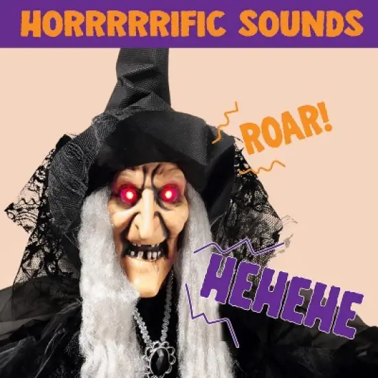 Joyfy 47&rdquo; Halloween Animated Witch Decoration, Scary Hanging Ghost Halloween Animatronics Decor Prop for Haunted House Yard Garden Decorations image {4}