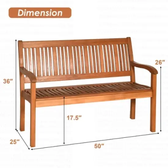 Costway 50'' Two Person Outdoor Garden Bench Loveseat Porch Chair Solid Wood W/Armrest image {4}