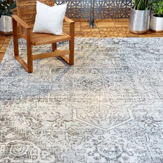 Sofia Fleur 5'3" x 7'2" Outdoor Patio Rug Gray - Nicole Miller image {5}
