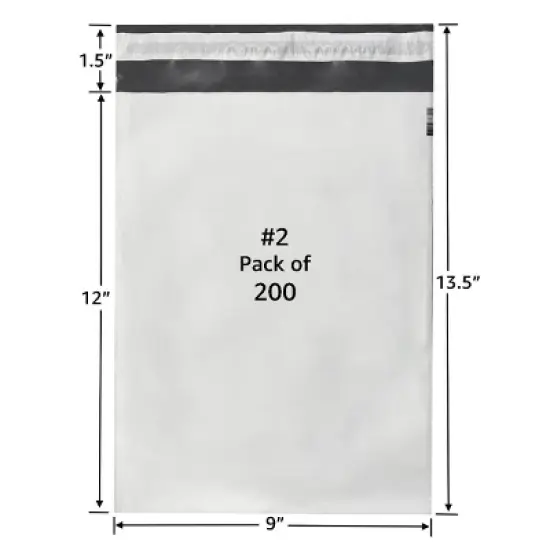 UOFFICE 200 Poly Mailers Bags 9x12" - #2 White Self-Sealing image {1}