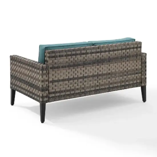 Prescott Outdoor Wicker Loveseat - Blue/Brown- Crosley image {6}