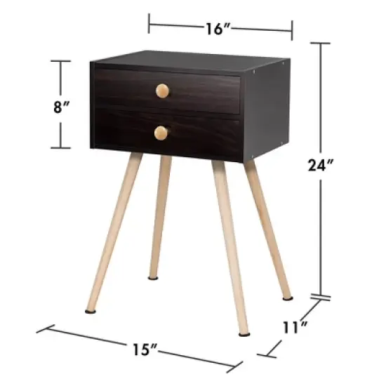 Costway Mid Century Modern 2 Drawers Nightstand Sofa Side Table End Table Espresso image {3}