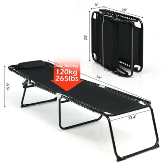 Tangkula Foldable Beach Chaise Lounge Chair W/ Pillow image {1}