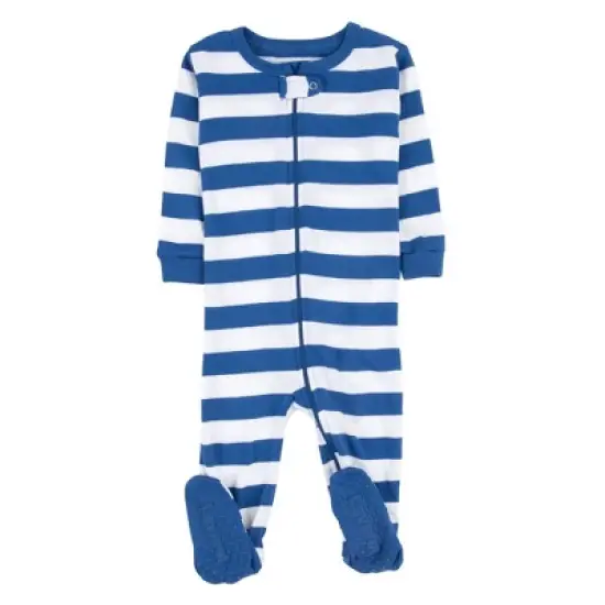 Leveret Kids Footed Boys Striped Cotton Pajamas image {3}