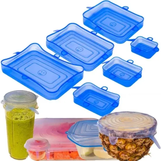 5 Star Super Deals Silicone Stretch Food Lids 6 Rectangular Pack - Reusable Leak Proof Containers Covers for Food Storage & Containers image {8}