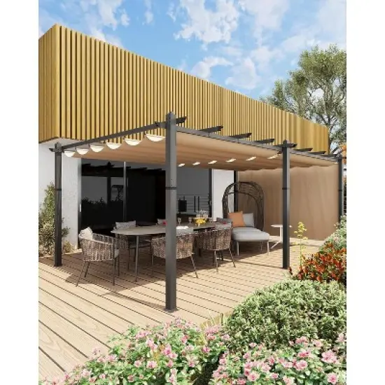 12x20 Ft Aluminum Pergola Oversize Outdoor Metal Gazebo with Retractable Canopy Outdoor Shelter for Modern Backyard Deck Porch Grape Trellis image {6}