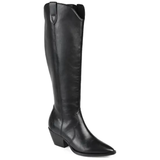 Journee Signature Womens Genuine Leather Pryse Almond Toe Pull On Knee High Boots image {9}
