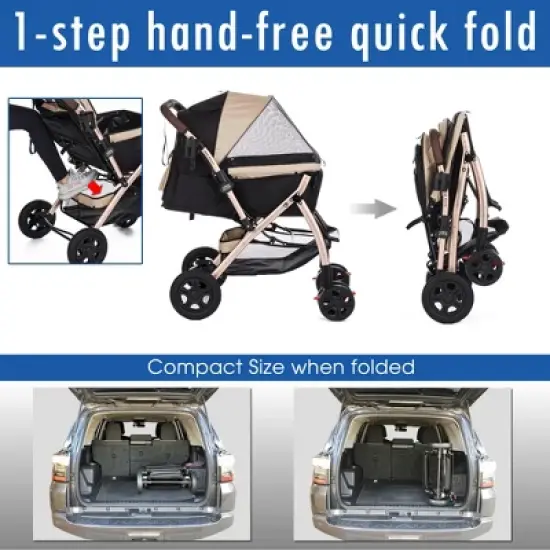 HPZ Pet Rover XL Stroller - Extra Long Premium Heavy Duty Dog/Cat/Pet Stroller Travel Carriage with Convertible Compartment/Zipperless Entry image {5}