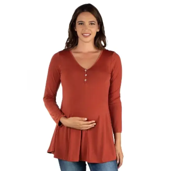 24seven Comfort Apparel Flared Long Sleeve Henley Maternity Top image {6}