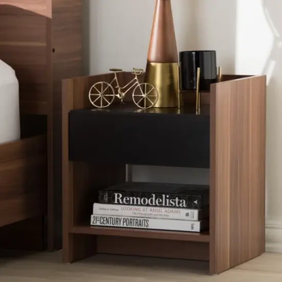 Vanda Modern and Contemporary Two - Tone Wood 1 - Drawer Nightstand - Brown - Baxton Studio image {4}