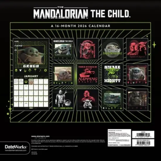 Star Wars 2026 Mandalorian Grogu 12"x12" Wall Calendar image {3}
