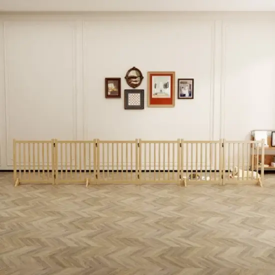 Hrinhom 6 Panel Dog Fences,Wooden Freestanding Dog Gates, Pet Gate image {7}