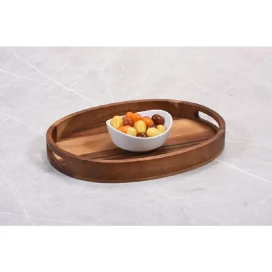 Kalmar Home Solid Acacia Oval Serving Tray - small image {1}