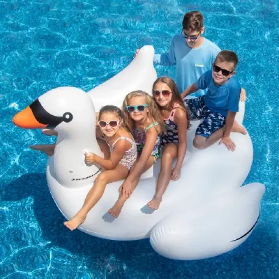 Swimline 75" Water Sports Inflatable Giant Swan 1-Person Swimming Pool Ride-On Float Toy - White/Black image {3}