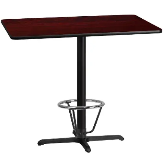 Flash Furniture 30'' x 48'' Rectangular Laminate Table Top with 23.5'' x 29.5'' Bar Height Table Base and Foot Ring image {4}