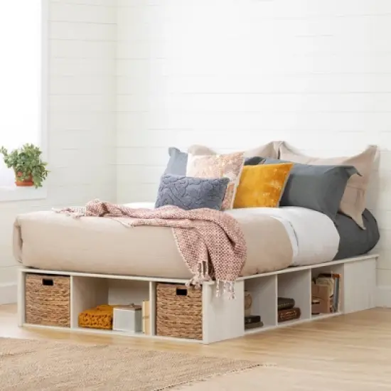 Lilak Storage Bed with Baskets Winter Oak and Rattan - South Shore image {1}