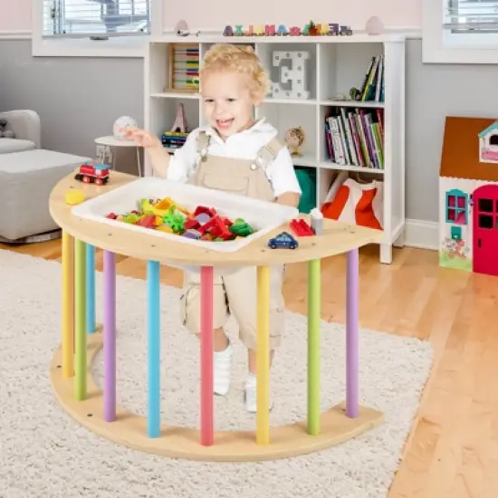 Costway 6 in 1 Climbing Arch for Toddlers with Collapsible Storage Bin Removable Cushion Natural/Colorful image {2}