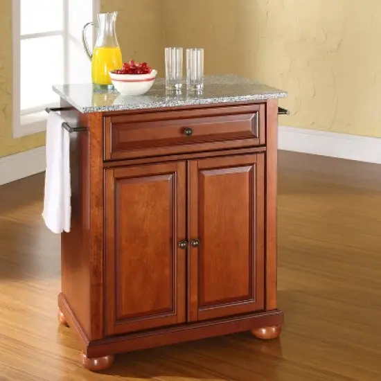 Alexandria Granite Top Portable Kitchen Island/Cart Cherry/Gray - Crosley image {1}