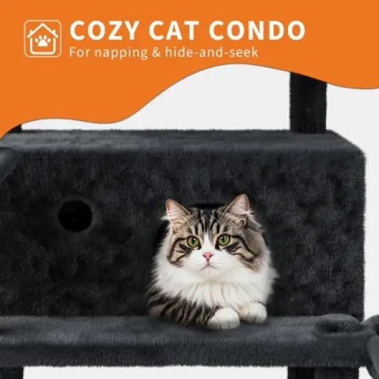 COZONY Multi-Level Cat Tree Tower for Indoor Cats &ndash;Cat Furniture with Condo, Hammocks, Plush Perches, Basket, Dangling Toys Sisal Scratching Posts image {5}