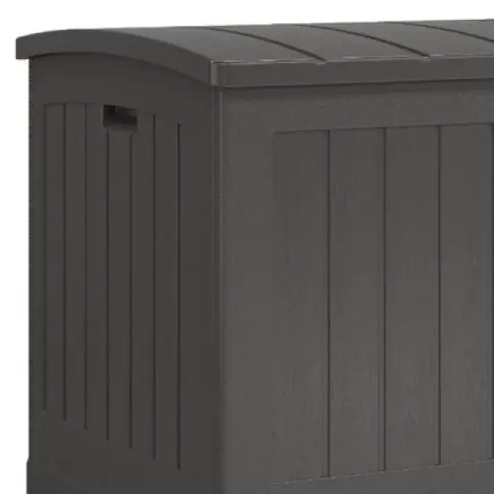 Suncast Decorative Lockable Large 200-Gallon 58" x 32" Plastic Deck Storage Box for Garden Supplies and Yard Accessories, Gray image {1}