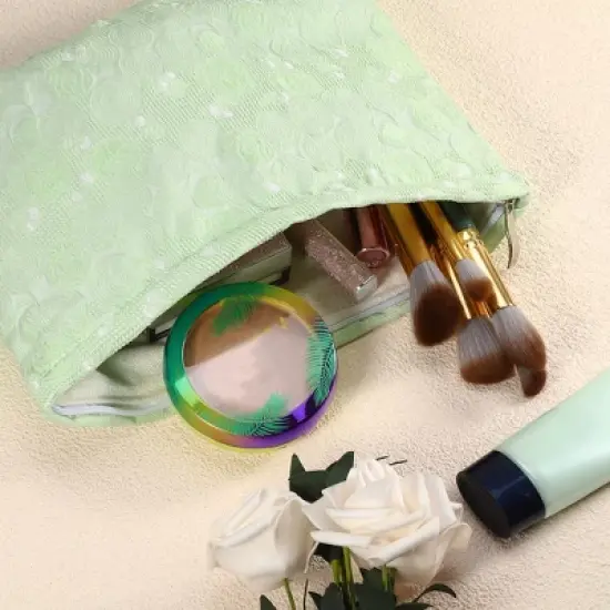 Unique Bargains Travel Canvas Floral Zipper-Closure Light Green 1 Pc image {1}