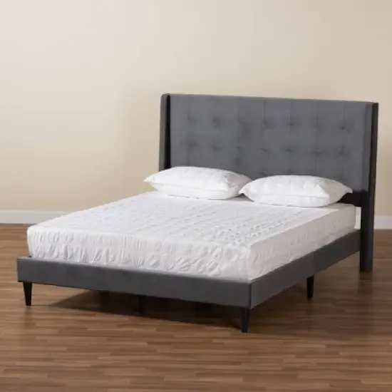 Gothard Velvet Fabric Upholstered and Wood Platform Bed - Baxton Studio image {6}