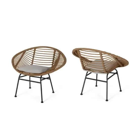 Set of 2 Outdoor Woven Rattan Patio Chairs with Cushions,Modern Basket Lounge Chairs with Steel Frame for Balcony or Garden-Maison Boucle image {4}