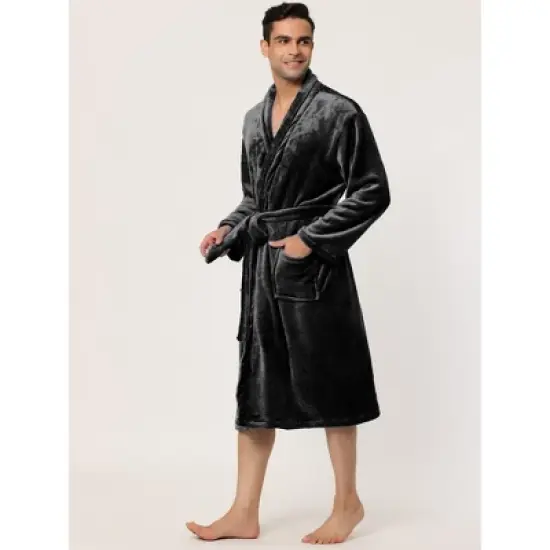 Lars Amadeus Men's Plush Shawl Collar Robe Long Sleeves Spa Bathrobe image {2}