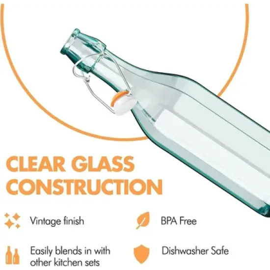 Amici Home Faceted Hermetic Glass Bottles, Eco-Friendly Swing Top Glass Bottles, Flip Top Glass Bottle with Airtight Cap, Dishwasher Safe (17 Oz) image {5}