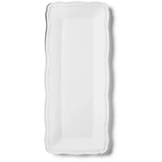 Posh Setting 13.75 X 6 Inch Rectangle White and Silver Rim Plastic Serving Tray - 6 Pack image {7}