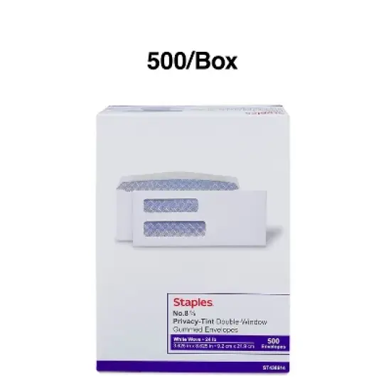 MyOfficeInnovations #8 5/8" Check-Size Double Window Security-Tint Gummed Envelopes 500/BX 438614 image {3}