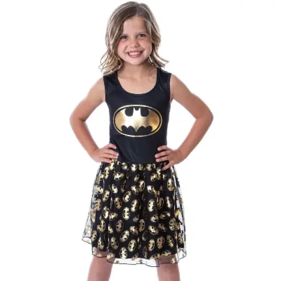 DC Comics Girl's Batman Logo Tank Nightgown Costume Pajama Dress Black image {4}