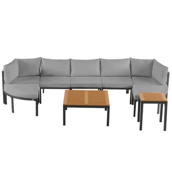 FIONECA Modern Outdoor Sectional Sofa Set with Cushions &uml;C Patio Conversation Seating Group for Backyard, Garden, Gray image {9}