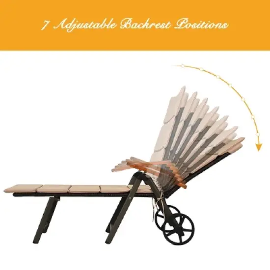 Tangkula Outdoor Rattan Wicker Lounge Chair Folding Patio Chaise w/ Wheels & Cushion image {4}